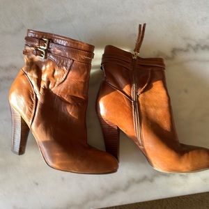 Brown leather w gold buckles booties